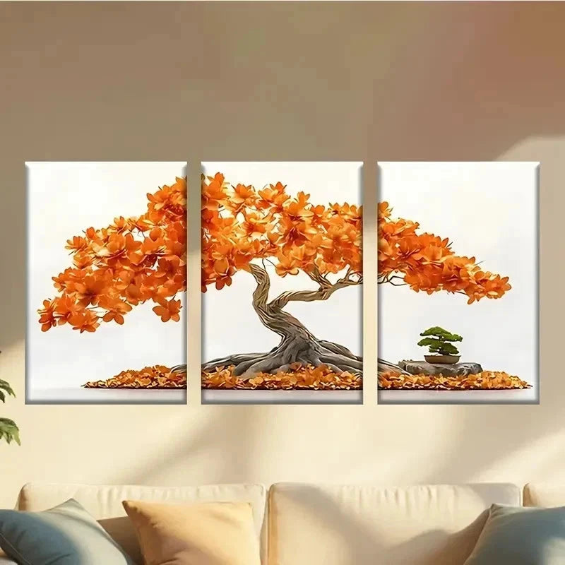 3pcs Bon Bon Tree with Leaves Wall Art Set Canvas Framed 50x70cm - High Quality Print 100% Australian Made Wall Canvas Ready to Hang - Bella Home Decor