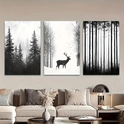 3pcs Deer in Winter Forest Nature Design Metal Print Ready to Hang Art - Bella Home Decor