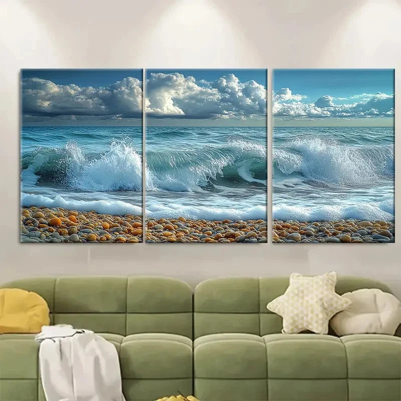 3pcs Seascape Photography Coastal Waves GI    Wall Art Set Canvas Framed 50x70cm - High Quality Print 100% Australian Made Wall Canvas Ready to Hang - Bella Home Decor