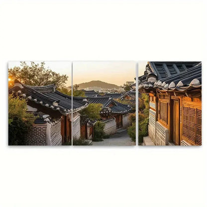 3pcs Bukchon Hanok Village South Korea Heritage Metal Print Ready to Hang Art - Bella Home Decor