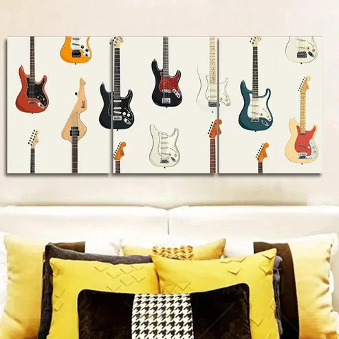 3pcs Guitar illustration Canvas Wall Art Canvas Unframed - High Quality Print 100% Australian Made Wall Canvas