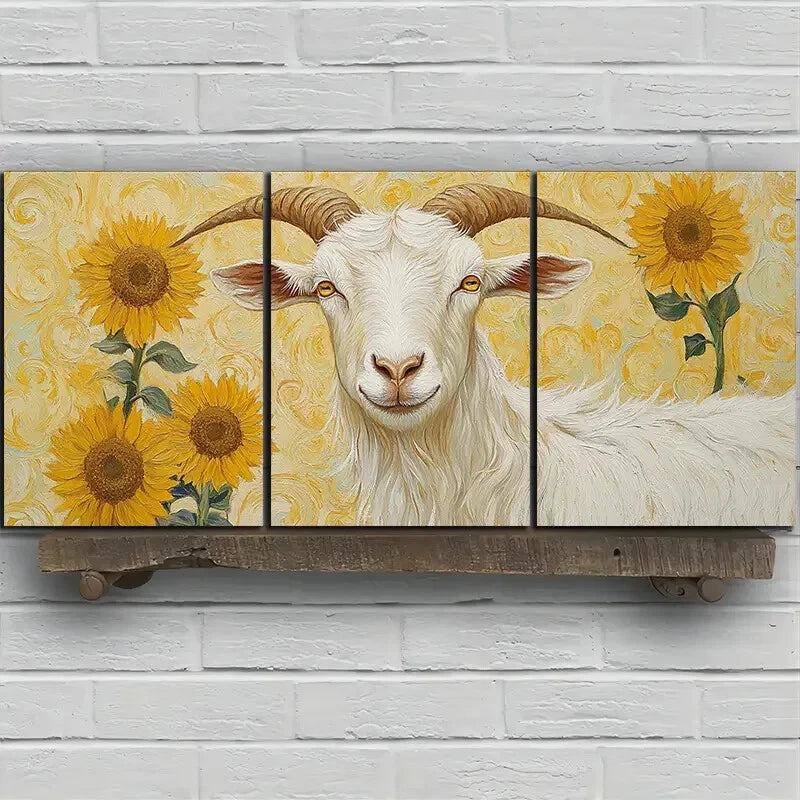 3pcs Sheep on The Field Sunflower Metal Print Ready to Hang Art - Bella Home Decor