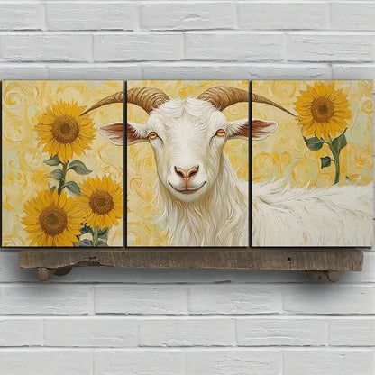 3pcs Sheep on The Field Sunflower Metal Print Ready to Hang Art - Bella Home Decor