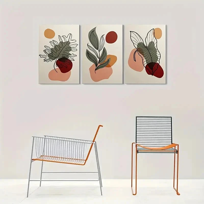 3pcs Abstract Plant Tropical Themed Metal Print Ready to Hang Art - Bella Home Decor