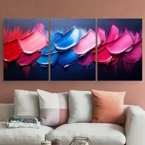3pcs Abstract Red Blue Magenta Textures Wall Art Canvas Unframed – High Quality Print 100% Australian Made Wall Canvas - Bella Home Decor