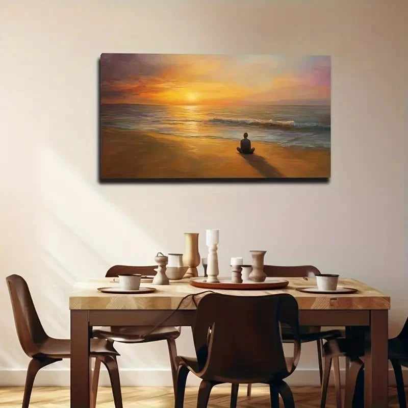 Sunset Beach Meditation Scene Wall Art Canvas Office Home Room Framed 120x60cm