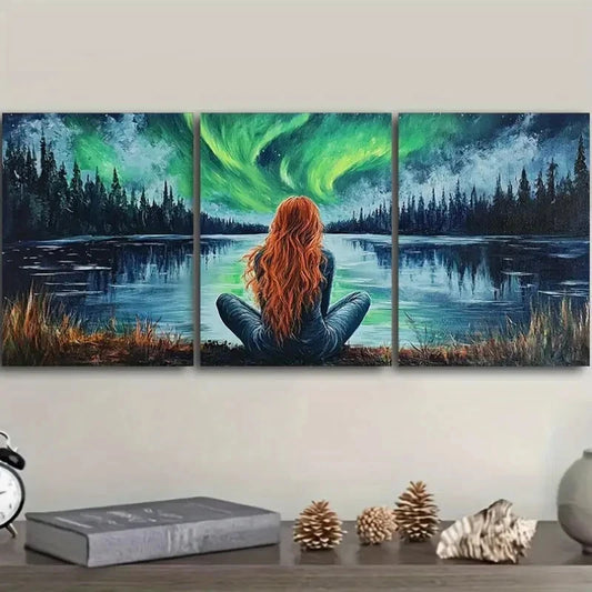 3pcs Northern Lights & Silhouette, Aurora Art Metal Print Ready to Hang Art