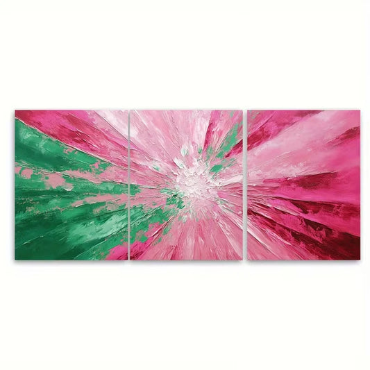 3pcs Pink Green Textured Abstract Burst Metal Print Ready to Hang Art