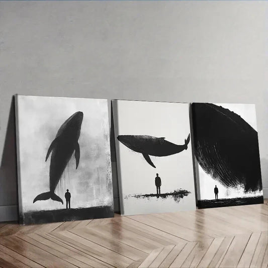3pcs A giant whale. (7) Wall Art Set Canvas Framed 50x70cm - High Quality Print 100% Australian Made Wall Canvas Ready to Hang
