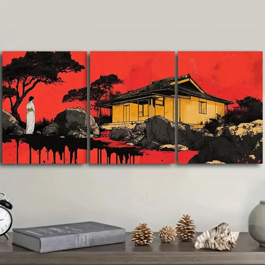 3pcs Ancient buildings Art Painting Metal Print Ready to Hang Art