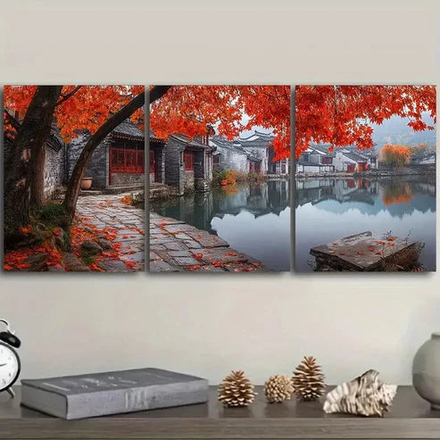 3pcs Jiangnan, ancient town Wall Art Set Canvas Unframed - High Quality Print 100% Australian Made Wall Canvas