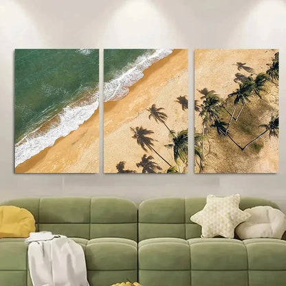 3pcs Ocean Waves Palm Tree Aerial Graph Metal Print Ready to Hang Art