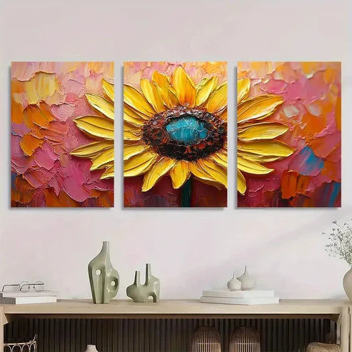 3pcs Sunflower Yellow Floral Abstract Wall Art Set Canvas Unframed - High Quality Print 100% Australian Made Wall Canvas