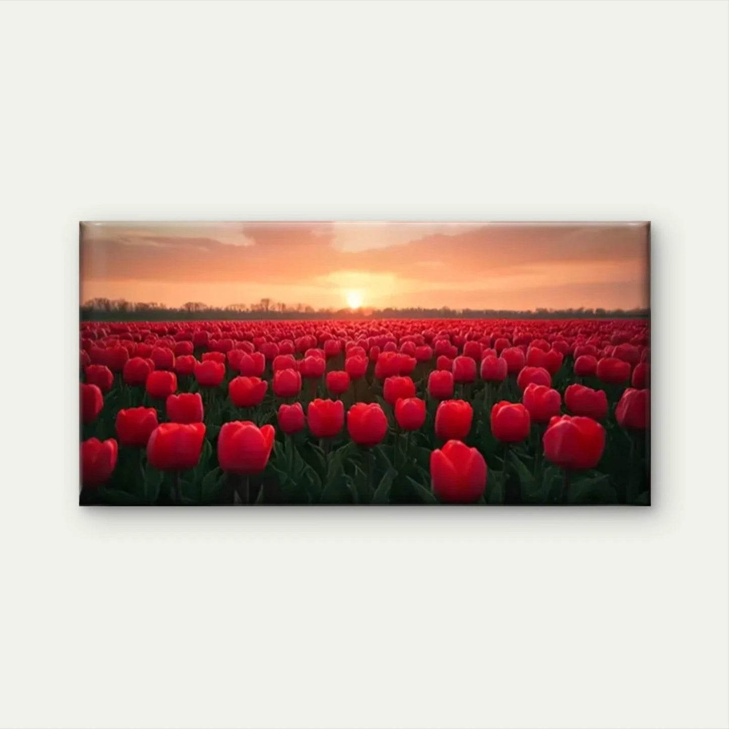 Red Tulips Field Sunset Wall Art Canvas Office Home Room Framed 120x60cm