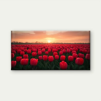 Red Tulips Field Sunset Wall Art Canvas Office Home Room Framed 120x60cm