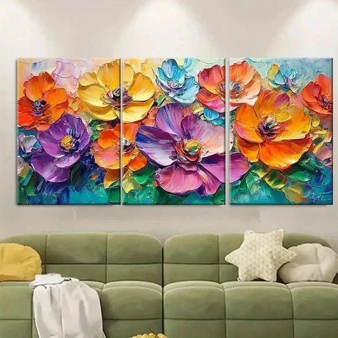 3pcs Vibrant Blooming Flower Painting  Wall Art Set Canvas Unframed - High Quality Print 100% Australian Made Wall Canvas - Bella Home Decor