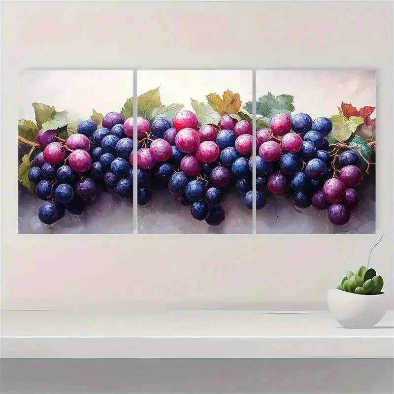 3pcs Décor Botanical Bunch Of Grapes Perfect Wall Art Set Canvas Framed 40x60cm - High Quality Print 100% Australian Made Wall Canvas Ready to Hang - Bella Home Decor