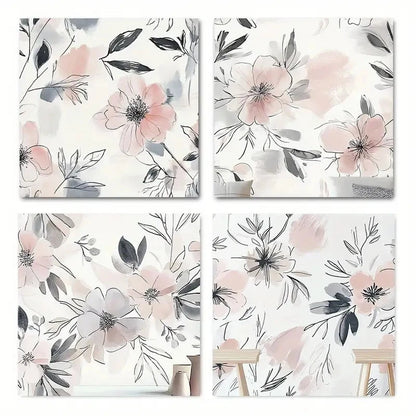 4pcs Abstract Hand painted flower Wall Art Canvas Framed