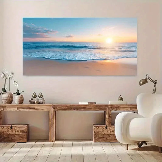Vibrant Ocean Sunset Scene Wall Art Canvas Office Home Room Framed 120x60cm