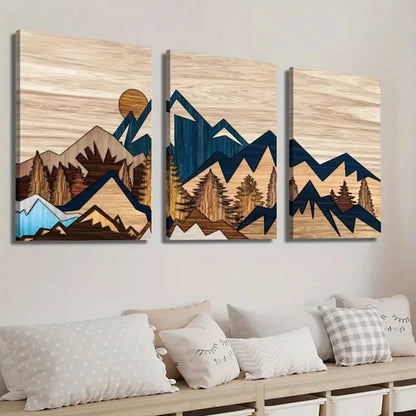 3pcs Sun Mountain and Forest Wall Art Set Canvas Unframed - High Quality Print 100% Australian Made Wall Canvas