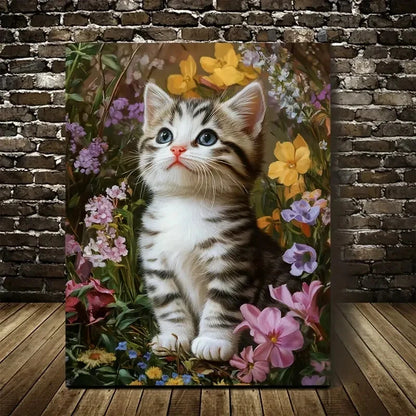 Adorable American Shorthair Kitten with Vibrant Flower 40x60cm Metal Print Ready to Hang - Bella Home Decor
