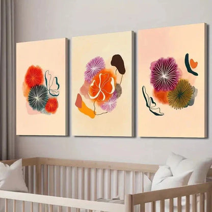 3pcs Mid-Century Colorful Botanical Flower Wall Art Canvas Unframed - High Quality Print 100% Australian Made Wall Canvas