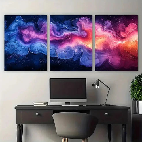 3pcs Fluid Abstract Swirling Blues Purples Pinks Wall Art Canvas Unframed – High Quality Print 100% Australian Made Wall Canvas - Bella Home Decor