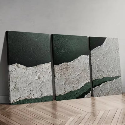 3pcs Abstract Green & White Wall Art Set Canvas Framed 50x70cm – High Quality Print, 100% Australian Made, Ready to Hang