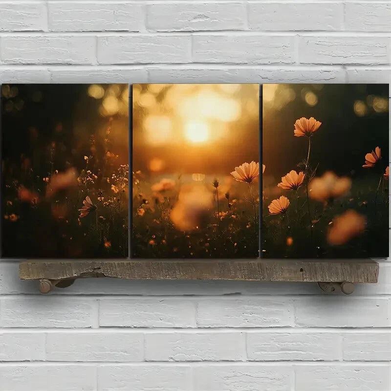3pcs Flowers Under The Sunshine Metal Print Ready to Hang Art - Bella Home Decor