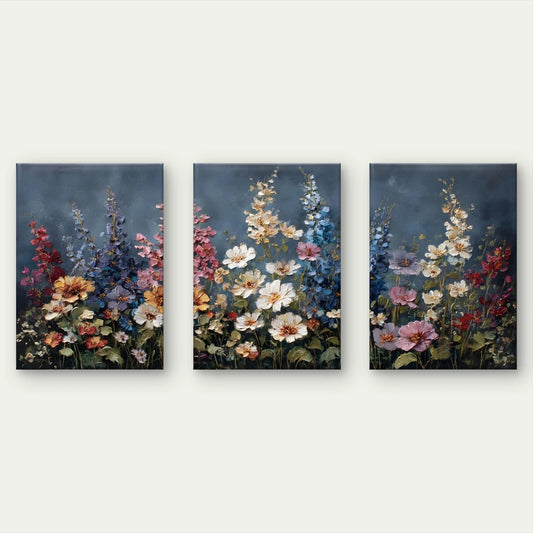 3pcs Textured Colourful Floral Garden Landscape Wall Art Set Canvas Framed 60x90cm - High Quality Print 100% Australian Made Wall Canvas Ready to Hang