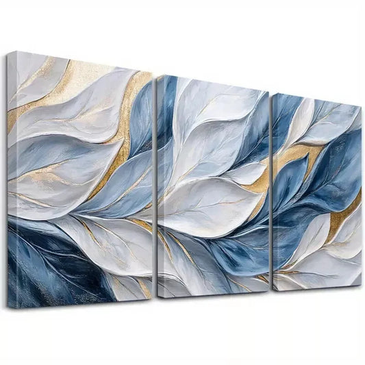 3pcs Blue And Gold Brushstrokes Paintings Art Set Canvas Framed 50x70cm - High Quality Print 100% Australian Made Wall Canvas Ready to Hang