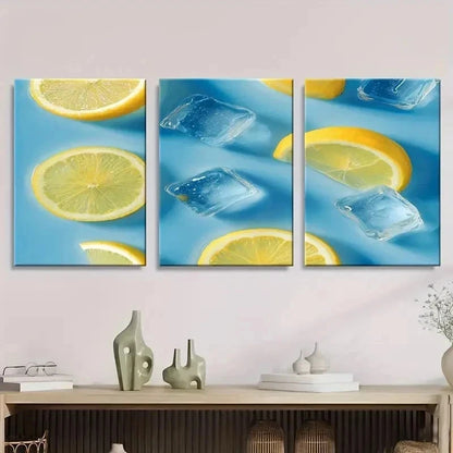 3pcs Lemons with Ice Cubes Wall Art Set Canvas Framed 50x70cm - High Quality Print 100% Australian Made Wall Canvas Ready to Hang