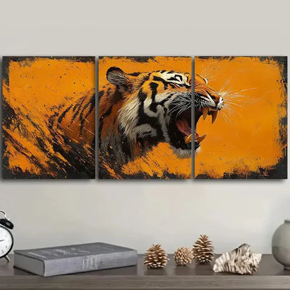 3pcs Tiger Roaring Wall Art Set Canvas Unframed - High Quality Print 100% Australian Made Wall Canvas - Bella Home Decor