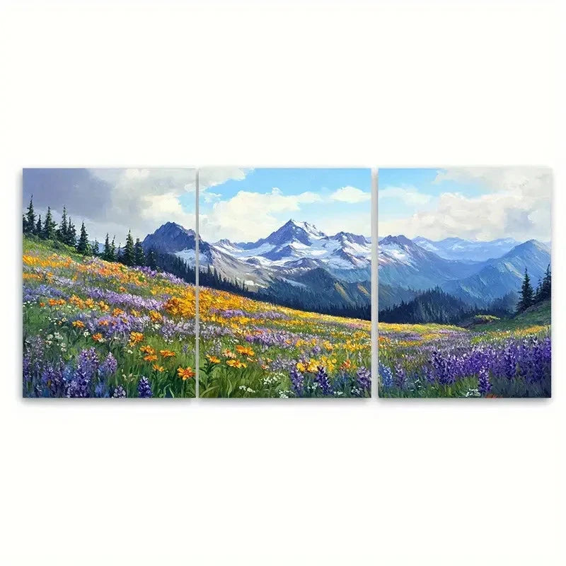 3pcs Pacific Northwest Mountain Wildflowers Wall Art Set Canvas Framed 60x90cm - High Quality Print 100% Australian Made Wall Canvas Ready to Hang
