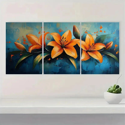 3pcs Lily Flower Oil Painting Abstract Original Metal Print Ready to Hang Art - Bella Home Decor