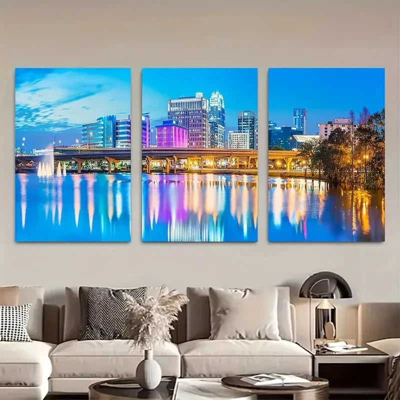 3pcs Orlando Florida Panoramic Skyline Metal Print Ready to Hang Art