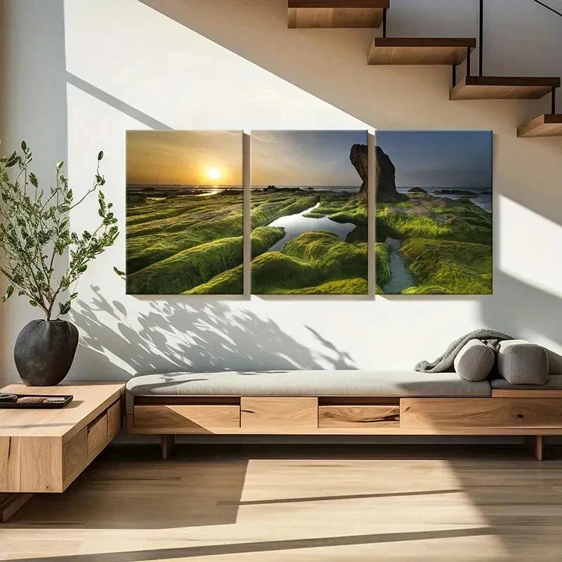 3pcs Sea Coastline Rugged Landforms  Wall Art Set Canvas Framed 60x90cm - High Quality Print 100% Australian Made Wall Canvas Ready to Hang