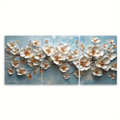 3pcs Modern White Floral Abstract Illustration Wall Art Set Canvas Framed 50x70cm - High Quality Print 100% Australian Made Wall Canvas Ready to Hang