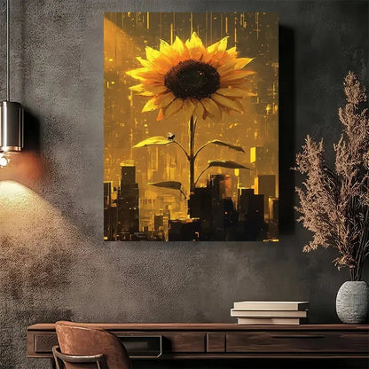 Beautiful Sunflower Cityscape Painting 40x60cm Metal Print Ready to Hang - Bella Home Decor