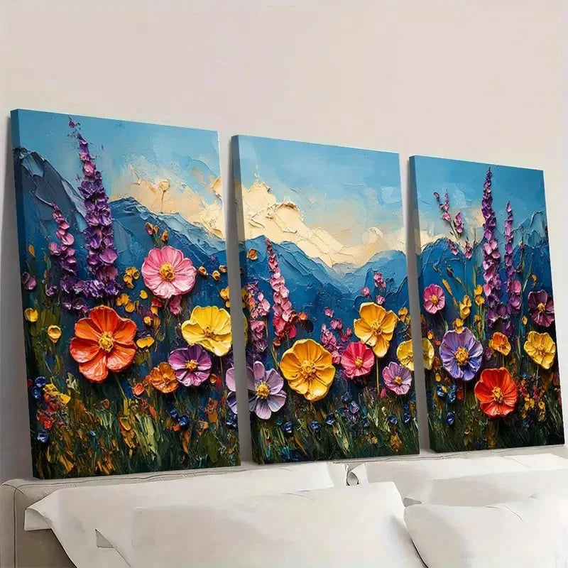 3pcs Mountain Meadow Painting  FY Wall Art Set Canvas Framed 50x70cm - High Quality Print 100% Australian Made Wall Canvas Ready to Hang