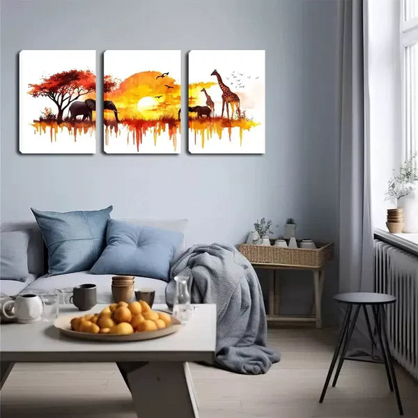 3pcs Grassland Animals, Oil Painting Wall Art Set Canvas Framed 60x90cm - High Quality Print 100% Australian Made Wall Canvas Ready to Hang - Bella Home Decor