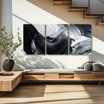 3pcs Abstract Art Dynamic Monochrome Palette Metal Print Ready to Hang Art - Bella Home Decor