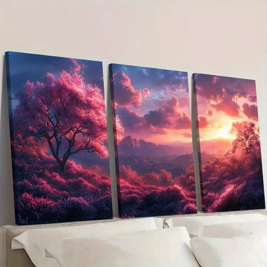 3pcs Purple and Pink Magical B Wall Art Set Canvas Framed 60x90cm - High Quality Print 100% Australian Made Wall Canvas Ready to Hang
