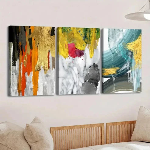3pcs Cool Nordic Style Abstract Geometry Colors Wall Art Set Canvas Unframed - High Quality Print 100% Australian Made Wall Canvas - Bella Home Decor