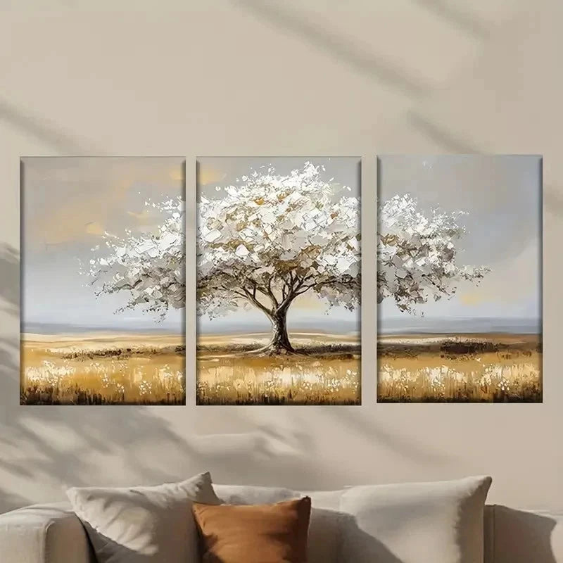 3pcs Abstract Painting of a Tree in a Field Wall Art Set Canvas Framed 50x70cm - High Quality Print 100% Australian Made Wall Canvas Ready to Hang - Bella Home Decor