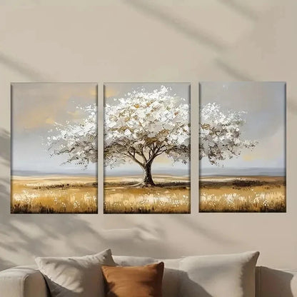 3pcs Abstract Painting of a Tree in a Field Wall Art Set Canvas Framed 50x70cm - High Quality Print 100% Australian Made Wall Canvas Ready to Hang - Bella Home Decor