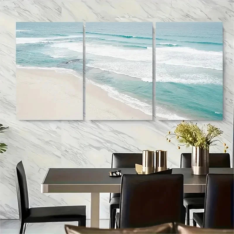 3pcs Aerial Beach Ocean Waves Metal Print Ready to Hang Art - Bella Home Decor