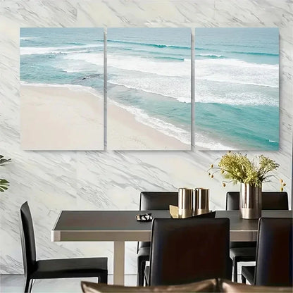 3pcs Aerial Beach Ocean Waves Metal Print Ready to Hang Art - Bella Home Decor