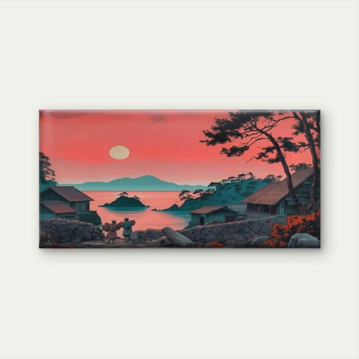 Chinese Inspired Asian Village Wall Art Canvas Office Home Room Framed 120x60cm - Bella Home Decor