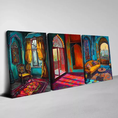 3pcs Colorful Beautiful Indian ArchitectureArt Set Canvas Unframed - High Quality Print 100% Australian Made Wall Canvas
